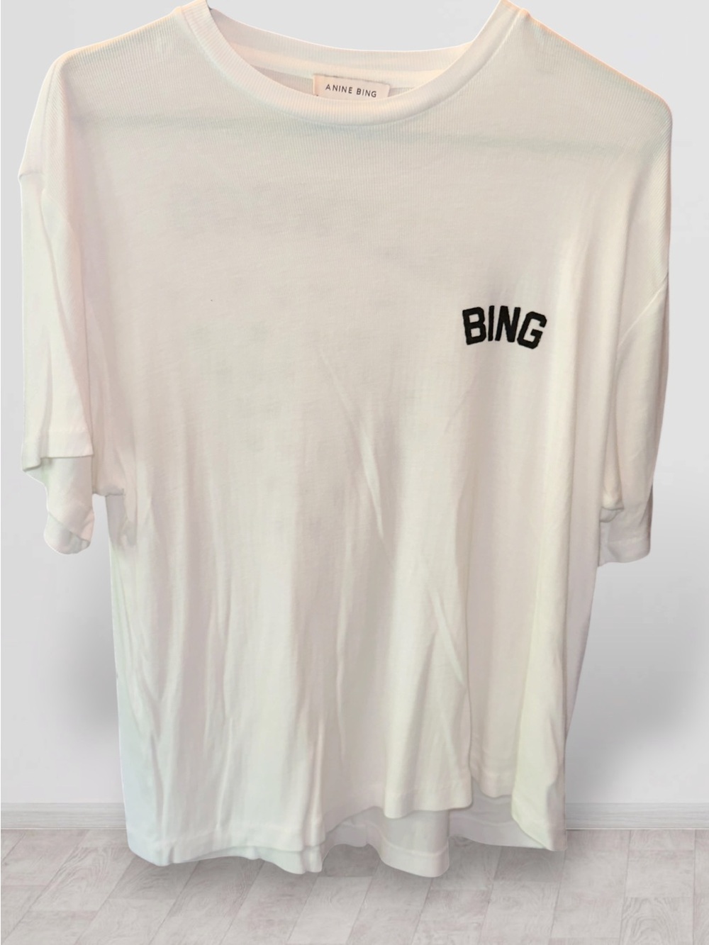 🌺Anine Bing Louis White Ribbed Logo Front/Back “HOLLYWOOD” Tee - Picture 3 of 6